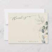 Carte De Remerciements Script minimal Rustique Gold Green Mariage plat (Devant)