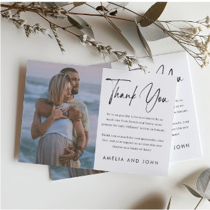 Carte De Remerciements Script minimaliste moderne noir manuscrit