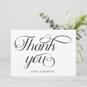 Carte De Remerciements Script Minimaliste Noir Blanc (Debout devant)