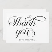 Carte De Remerciements Script Minimaliste Noir Blanc (Devant / Derrière)