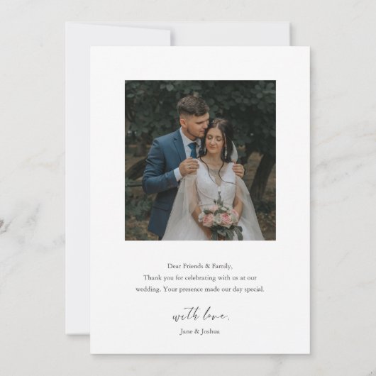 Carte De Remerciements Script Modern Heart Mariage Photo W Note (Dos)