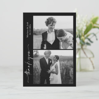 Carte De Remerciements Script Modern Wedding 2 Photos Thank You Card