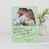 Carte De Remerciements Script Modern Wedding 2 Photos Thank You Card (Debout devant)