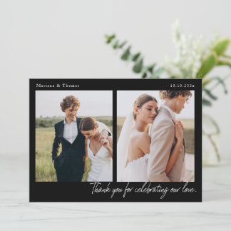 Carte De Remerciements Script Modern Wedding 2 Photos Thank You Card