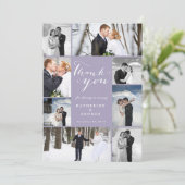 Carte De Remerciements Script moderne 8 Multi Photo Mariage violet élégan (Debout devant)