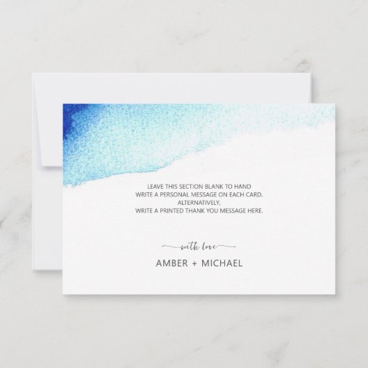 Carte De Remerciements Script moderne Aquarelle Indigo Mariage bleu (Dos)