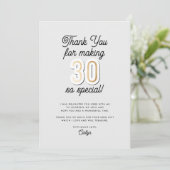 Carte De Remerciements Script moderne Black & Gold 30e anniversaire (Debout devant)