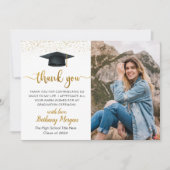 Carte De Remerciements Script moderne Black Gold Balloon Graduation Photo (Devant)