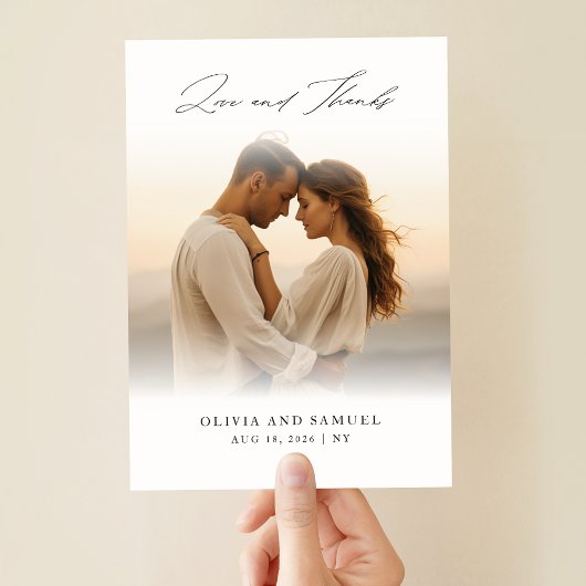 Carte De Remerciements Script moderne Boho Mariage superposition photo