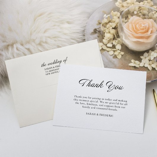 Carte De Remerciements Script moderne Calligraphie minimale Mariage blanc