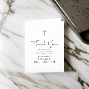 Carte De Remerciements Script moderne Cursive Faux Gold Cross Memorial