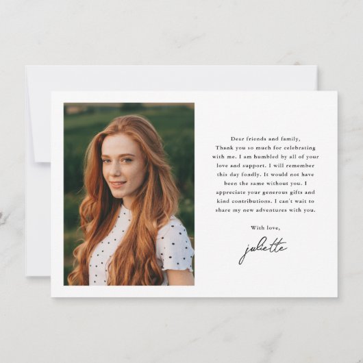 Carte De Remerciements Script moderne Diplôme photo simple (Dos)