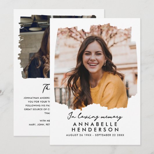 Carte De Remerciements Script moderne élégant 2-Photo Funérailles/Mémoria (Devant / Derrière)