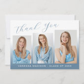 Carte De Remerciements Script moderne élégant dégradé bleu 3 Photo Grad (Devant)