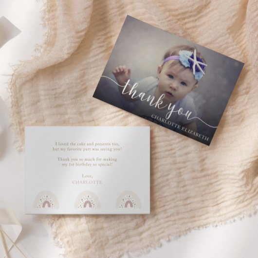 Carte De Remerciements Script moderne élégant photo d'anniversaire