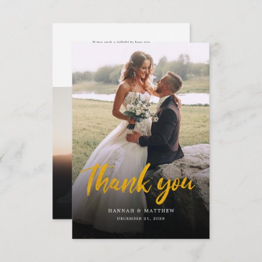 Carte De Remerciements Script moderne Faux Gold Multi Photo Mariage (Devant / Derrière)