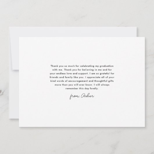 Carte De Remerciements Script moderne Graduation simple (Dos)