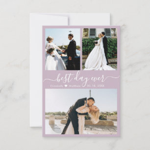 Carte De Remerciements Script moderne Lilac 3 Photo Collage Mariage