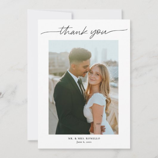 Carte De Remerciements Script moderne Mariage photo simple (Devant)
