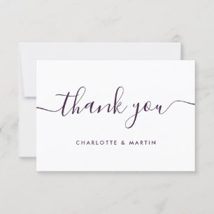 Carte De Remerciements Script moderne minimaliste Mariage violet
