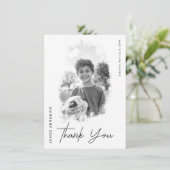 Carte De Remerciements Script moderne noir et blanc photo Anniversaire (Debout devant)