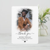 Carte De Remerciements Script moderne noir et blanc photo graduation (Debout devant)