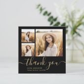 Carte De Remerciements Script moderne noir et or 4 Photo Graduation (Debout devant)