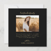 Carte De Remerciements Script moderne noir et or 4 Photo Graduation (Dos)