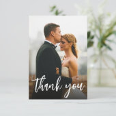 Carte De Remerciements Script moderne Personnalisé 2 Photos Mariages (Debout devant)