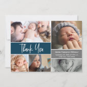 Carte De Remerciements Script moderne Photo Collage baby shower bleu fonc (Devant)