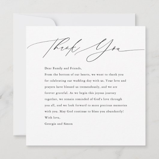 Carte De Remerciements Script moderne Photo Mariage élégant Christian (Dos)