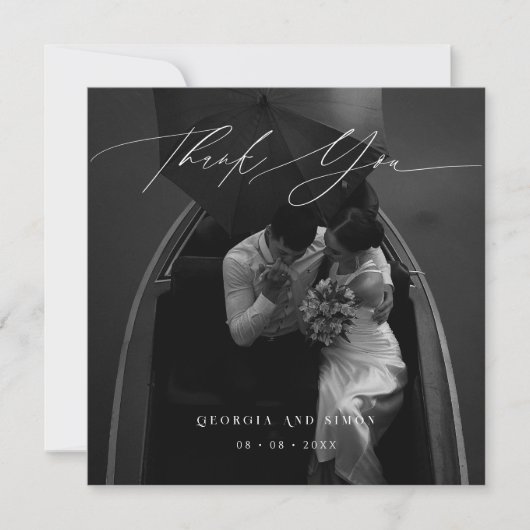 Carte De Remerciements Script moderne Photo Mariage élégant Christian (Devant)