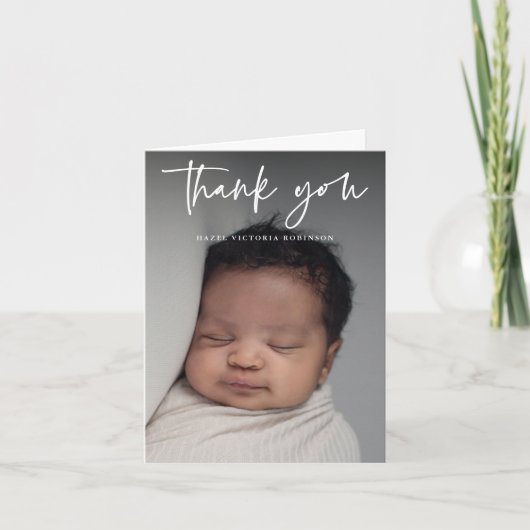 Carte De Remerciements Script moderne Photo religieuse Baptême (Devant)