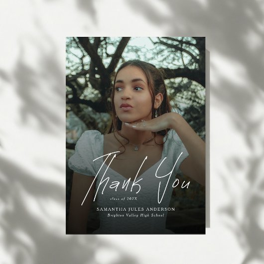 Carte De Remerciements Script Moderne Photo Simple Remise des Diplômes Ly