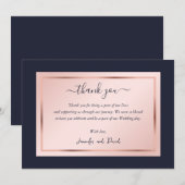 Carte De Remerciements Script Moderne Rose Gold et Bleu Marine (Devant / Derrière)