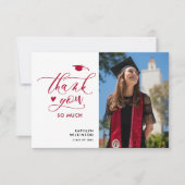 Carte De Remerciements Script moderne rouge élégant Photo Simple Graduati (Devant)