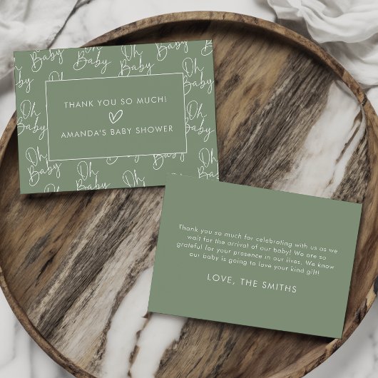 Carte De Remerciements Script moderne Sage Oh Baby Simple Baby shower pla