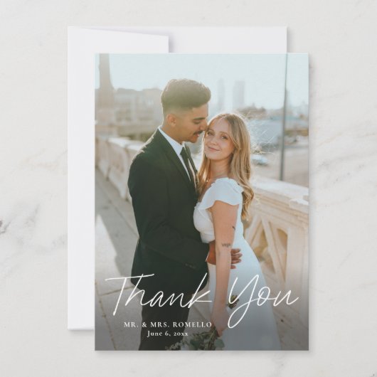 Carte De Remerciements Script moderne Simple 2 Mariage photo (Devant)