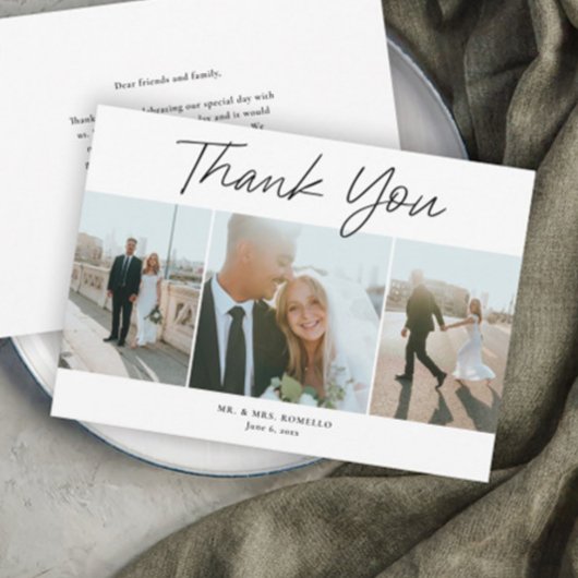 Carte De Remerciements Script moderne Simple 3 Mariage photo