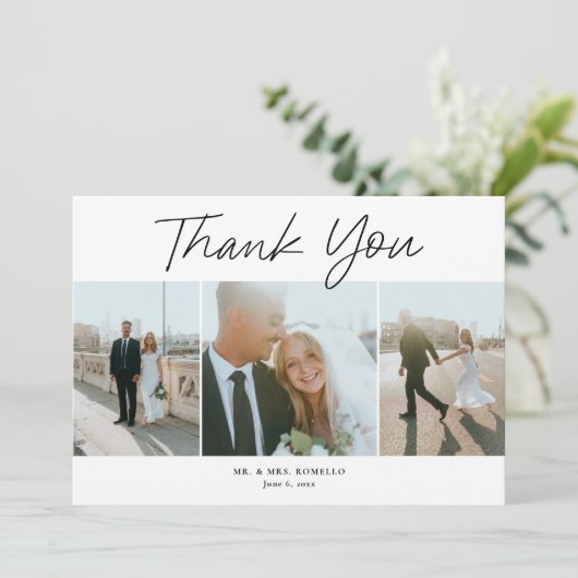 Carte De Remerciements Script moderne Simple 3 Mariage photo (Debout devant)