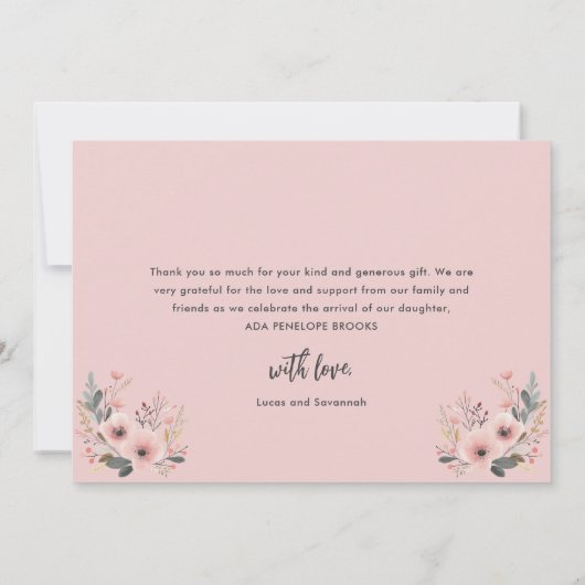 Carte De Remerciements Script moderne simple Dusty rose bébé fille (Dos)