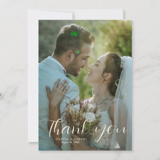 Carte De Remerciements Script moderne Simple Mariage chaleureux Photo (Devant)