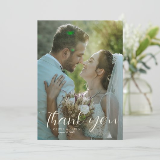 Carte De Remerciements Script moderne Simple Mariage chaleureux Photo (Debout devant)