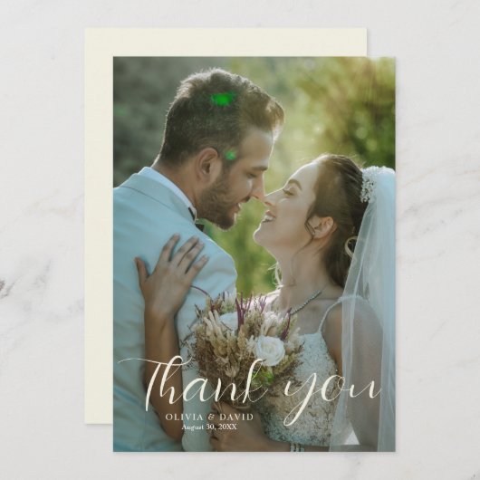 Carte De Remerciements Script moderne Simple Mariage chaleureux Photo (Devant / Derrière)