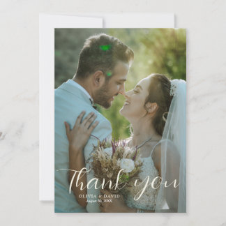 Carte De Remerciements Script moderne Simple Mariage chaleureux Photo