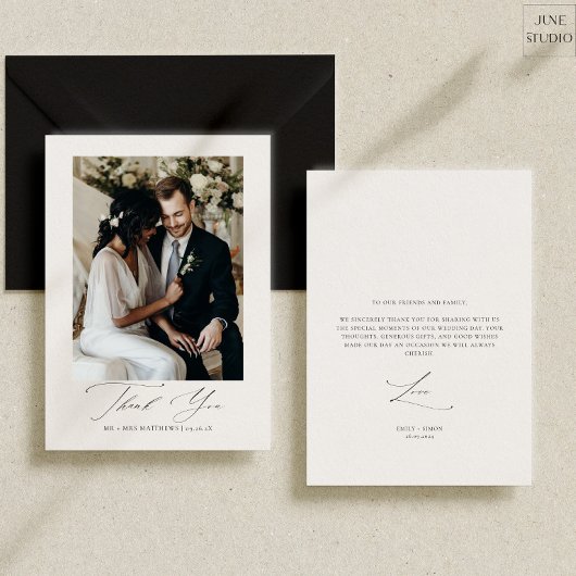 Carte De Remerciements Script moderne Simple Mariage Photo Appartement
