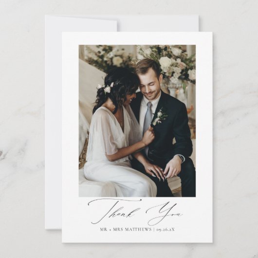 Carte De Remerciements Script moderne Simple Mariage Photo Appartement (Devant)