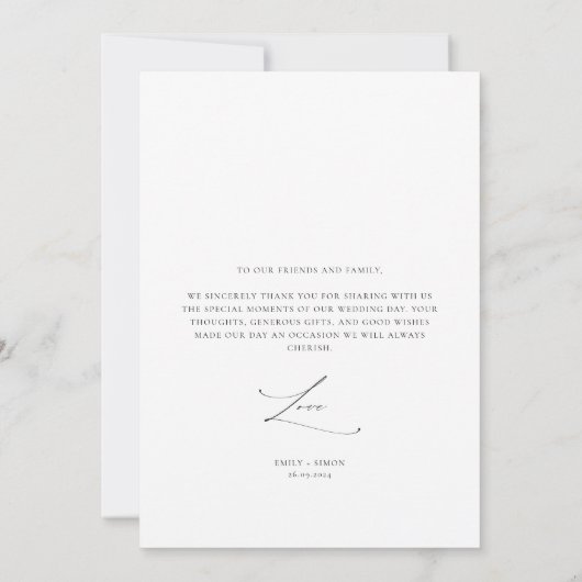 Carte De Remerciements Script moderne Simple Mariage Photo Appartement (Dos)