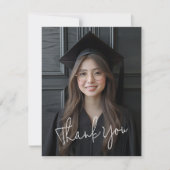Carte De Remerciements Script moderne simple photo noir graduation (Devant)
