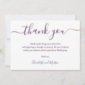 Carte De Remerciements Script moderne violet élégant (Devant)